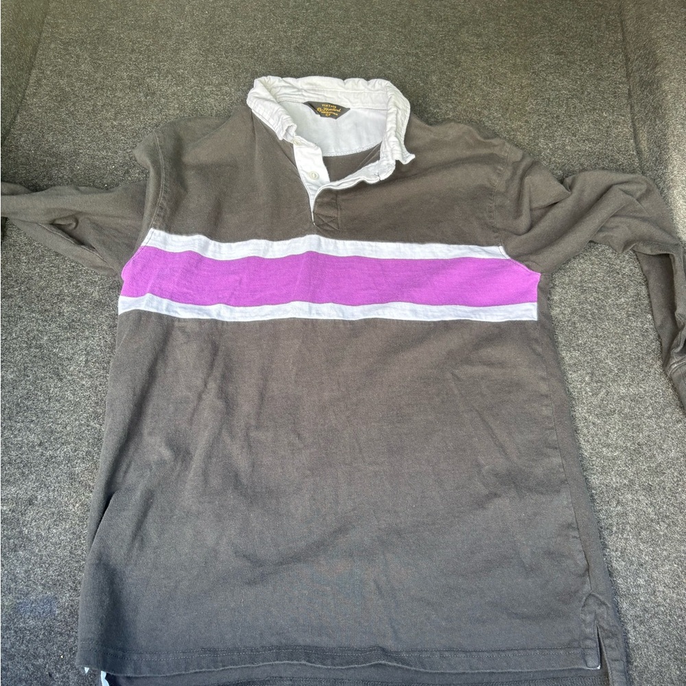 Brown Rugby Shirt with Purple Stripe